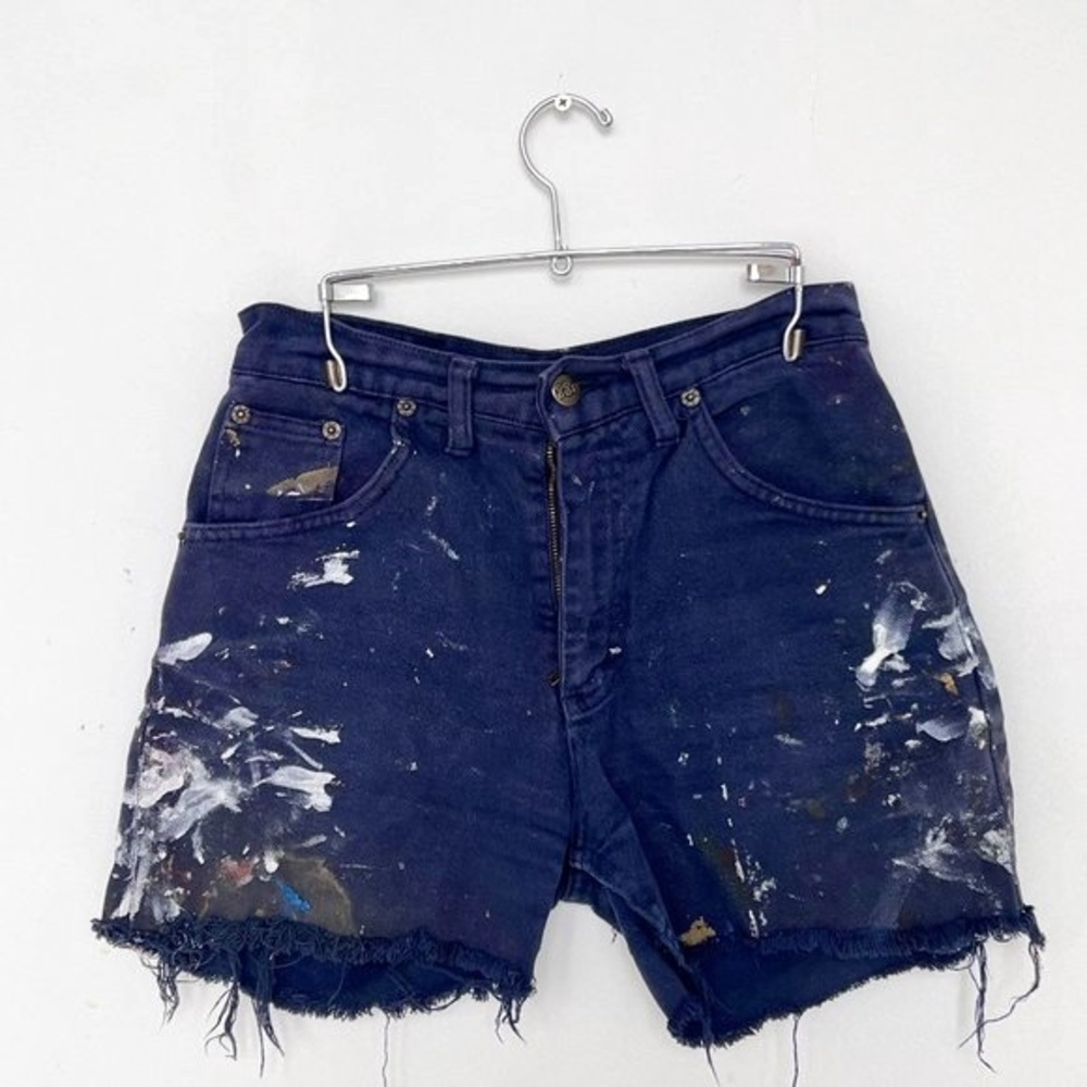 Vintage distressed, paint splattered navy cut offs